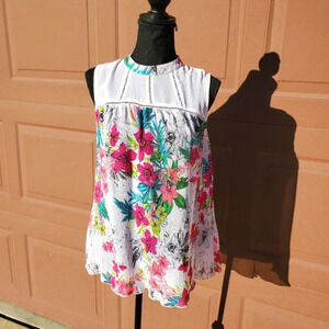 City Streets Floral Sleeveless Sheer With Lace Women's Blouse Size Medium